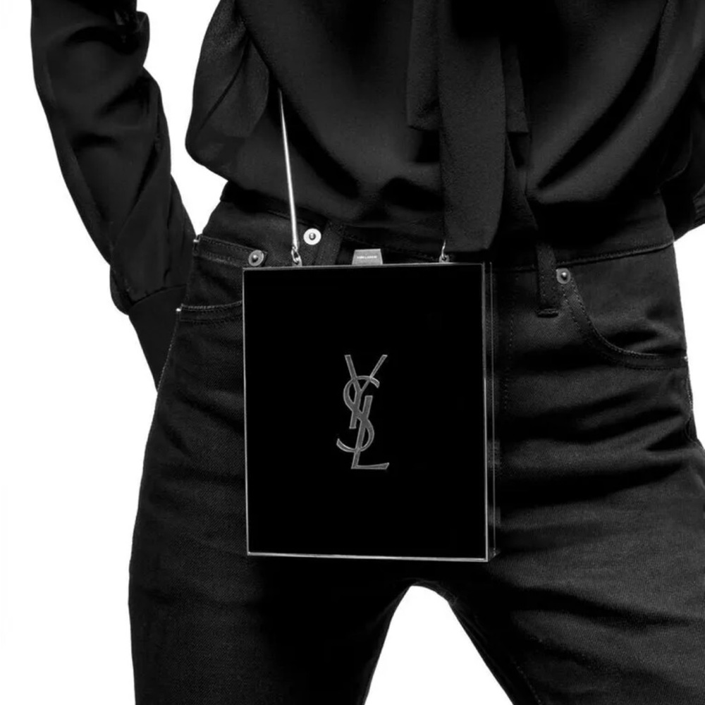 Beautiful authentic YSL Yves Saint Laurent Tuxedo Plexiglass Box Bag